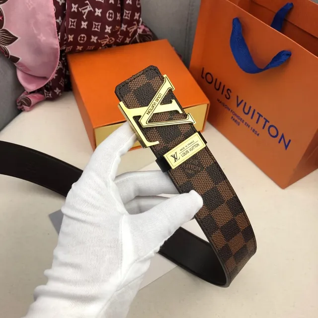 Louis Vuitton LV Initiales Damier Ebène চামড়ার বেল্ট 4