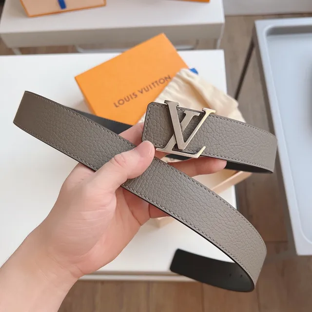 Louis Vuitton LV Initiales Gray Black Grained Interlocking Buckle Leather Belt 9