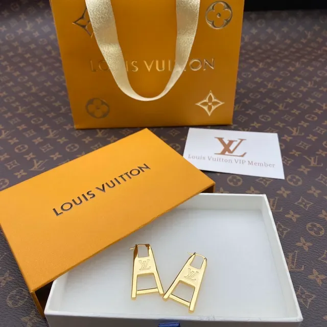 Louis Vuitton LV Ladder Gold-Tone Monogram Earrings 5