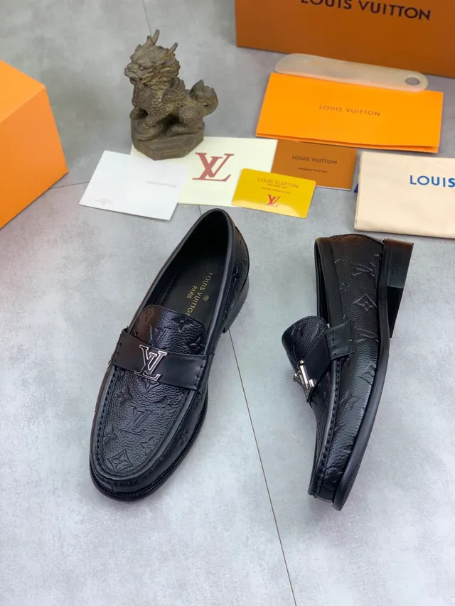 Louis Vuitton LV Loafer Black Monogram-Embossed Leather Metal Buckle Strap Loafer 5