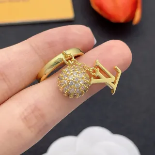 Louis Vuitton LV Monogram Charm Ring Gold Silver Pavé Crystal Sphere Ring