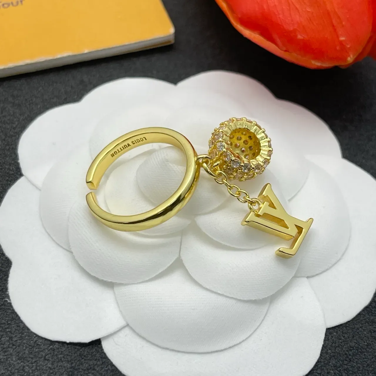 Louis Vuitton LV Monogram Charm Ring Gold Silver Pavé Crystal Sphere Ring 3