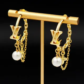 Louis Vuitton LV Monogram Hoop Gold White Pendant Earrings