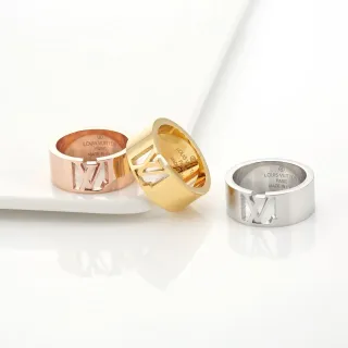 Louis Vuitton LV Ring Gold Silver Wide Band Cutout Monogram Ring