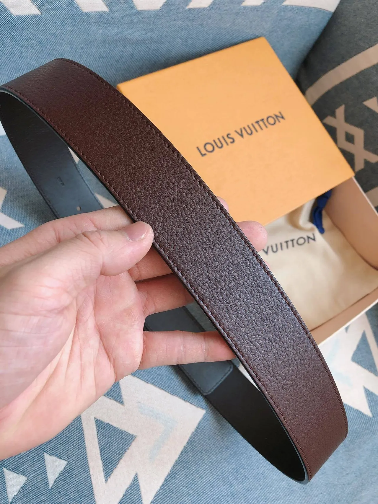 Louis Vuitton LV Rope حزام جلد بني ذهبي مع كلاسب مونوغرام مقشر 4