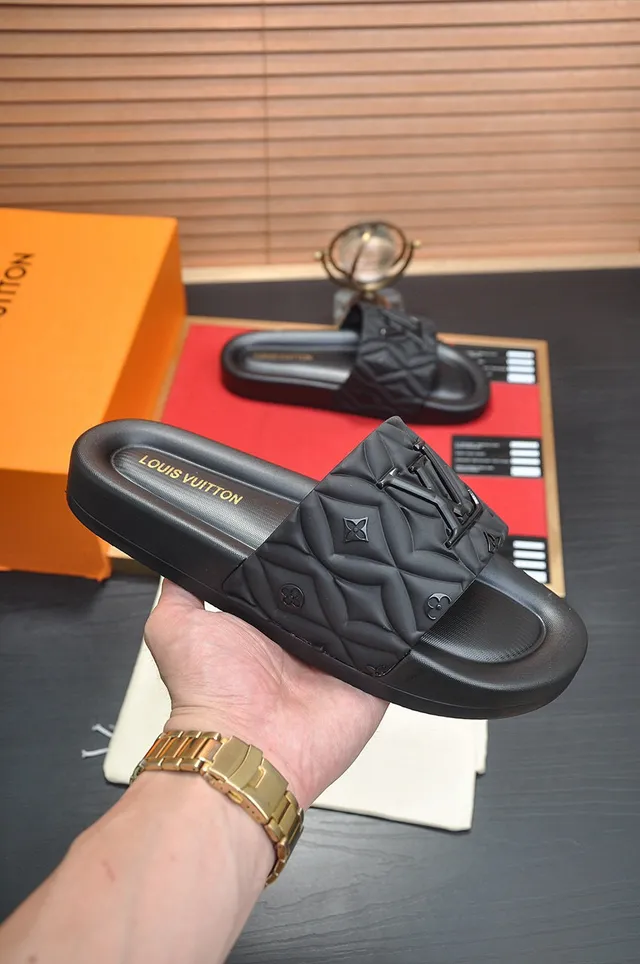 Louis Vuitton LV Slide Black Quilted Monogram Slippers 4