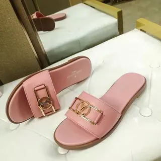 Louis Vuitton LV Slide Sandalias de Cuero Rosa
