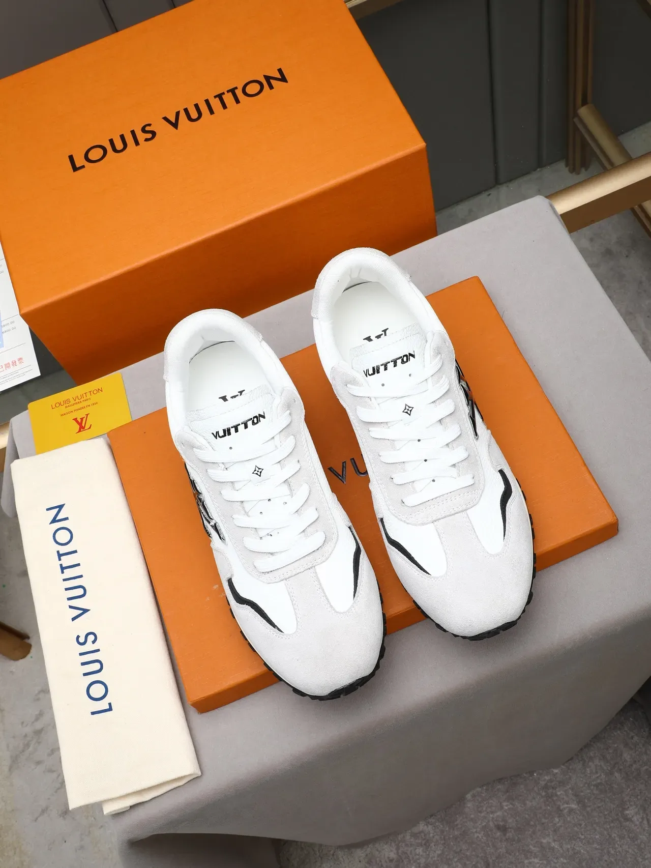 Louis Vuitton LV Trainer Beige Black Monogrammed Suede-Leather Hybrid Lifestyle Sneakers 3