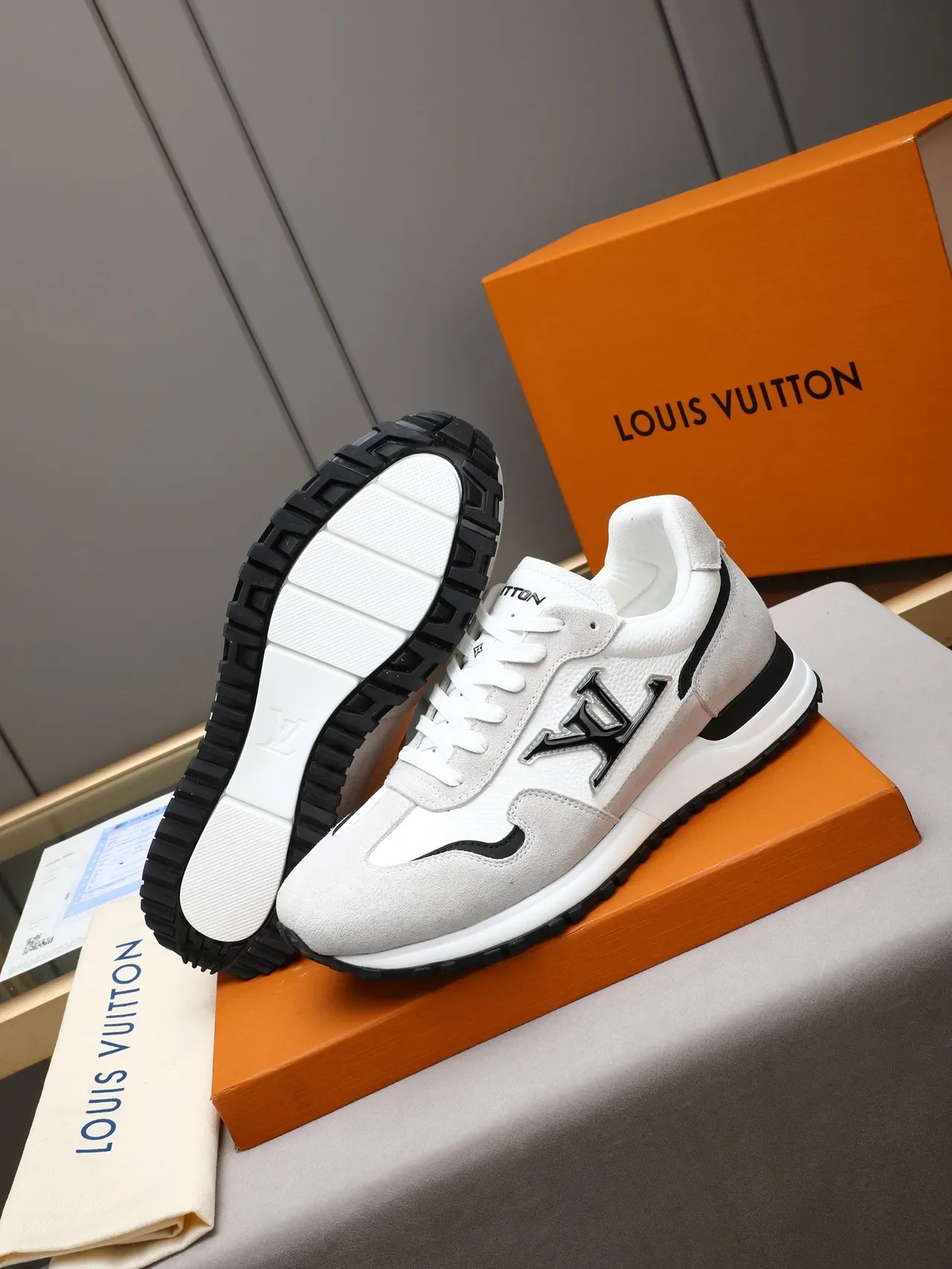 Louis Vuitton LV Trainer Beige Black Monogrammed Suede-Leather Hybrid Lifestyle Sneakers 5