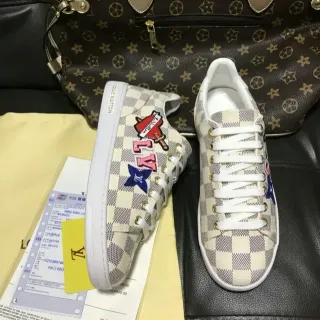 Louis Vuitton LV Trainer Beige White Damier Check Canvas Parche Bordado Gráficos Sneakers Lifestyle