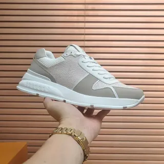 Louis Vuitton LV Trainer Beige White Layered Mesh And Suede-Like Panels Chunky Sneakers