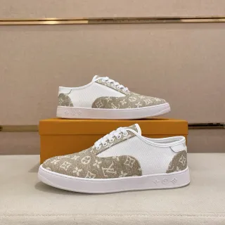 Louis Vuitton LV Trainer Beige Blanco Monogram Lona Paneles de Malla Zapatillas Lifestyle