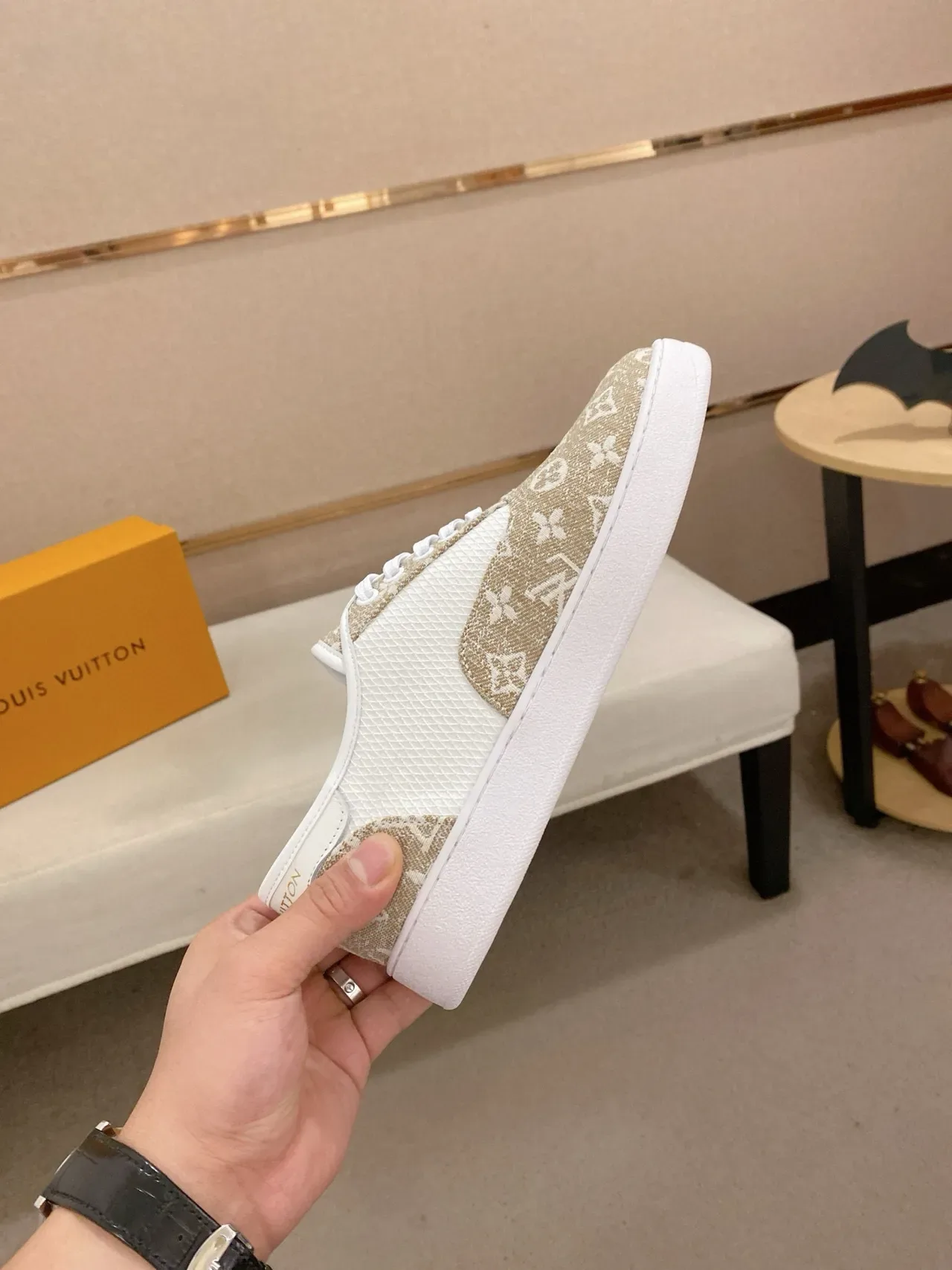 Louis Vuitton LV Trainer Beige White Monogram Canvas Mesh Paneling Lifestyle Sneakers 4