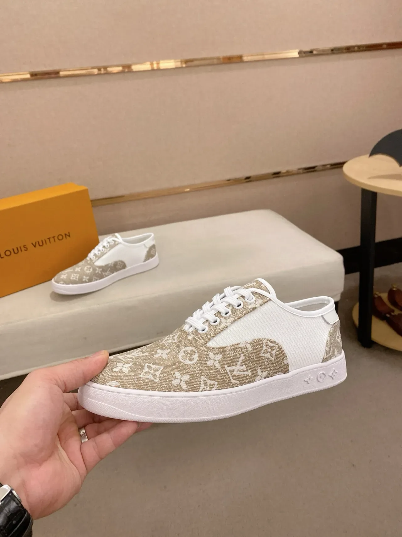 Louis Vuitton LV Trainer Beige White Monogram Canvas Mesh Paneling Lifestyle Sneakers 8