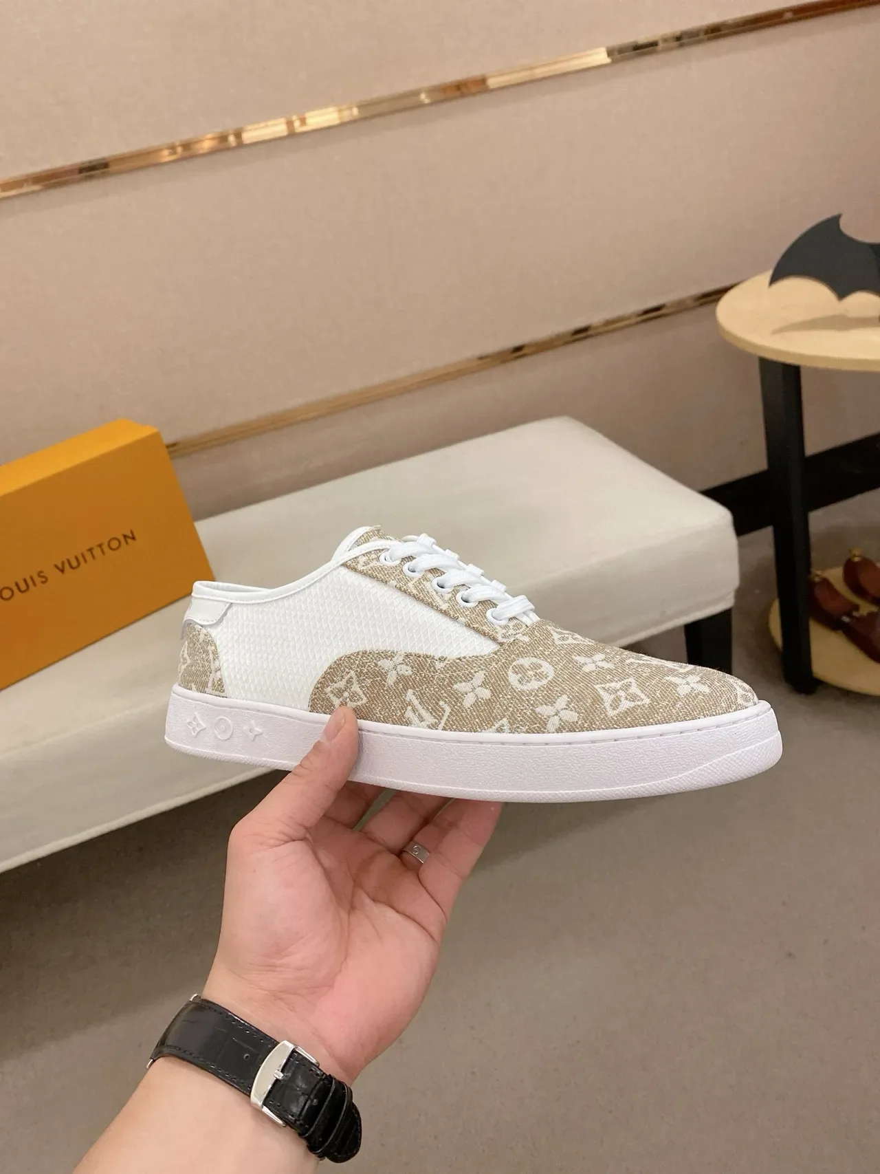 Louis Vuitton LV Trainer Beige White Monogram Canvas Mesh Paneling Lifestyle Sneakers 9