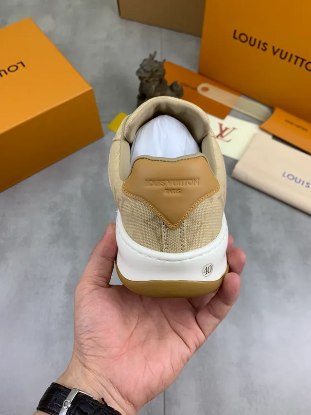 Louis Vuitton LV Trainer Beige White Monogrammed Canvas Gum Rubber Sole Lifestyle Sneakers 3
