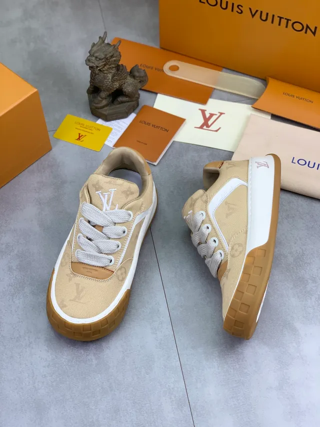 Louis Vuitton LV Trainer Beige White Monogrammed Canvas Gum Rubber Sole Lifestyle Sneakers 5