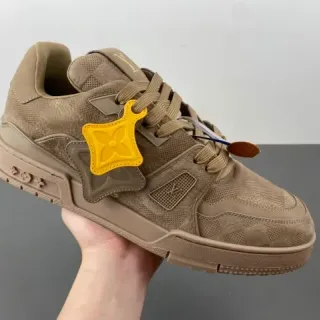 Louis Vuitton LV Trainer Beige Amarillo Capas de Malla y Superposiciones Texturizadas Sculpted Midsole Grueso Lifestyle Sneakers