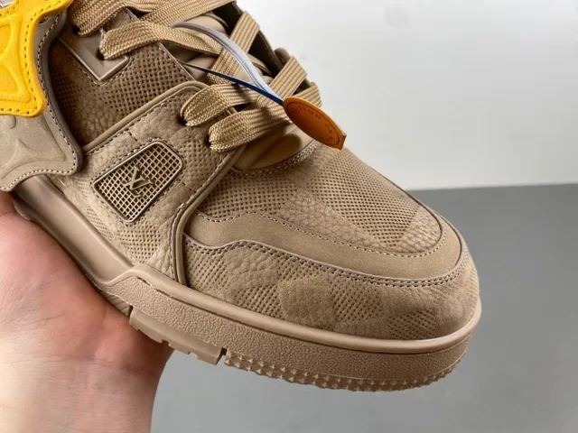 Louis Vuitton LV Trainer Beige Yellow Layered Mesh And Textured Overlays Sculpted Chunky Midsole Lifestyle Sneakers 2
