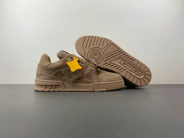 Louis Vuitton LV Trainer Beige Yellow Layered Mesh And Textured Overlays Sculpted Chunky Midsole Lifestyle Sneakers 12