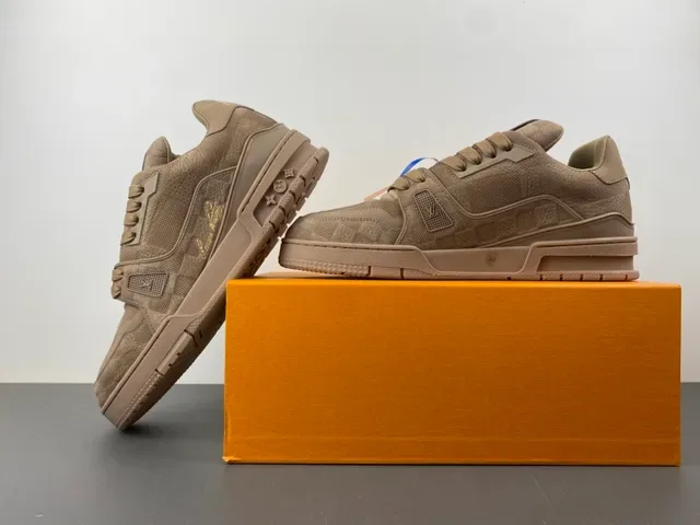 Louis Vuitton LV Trainer Beige Yellow Layered Mesh And Textured Overlays Sculpted Chunky Midsole Lifestyle Sneakers 14