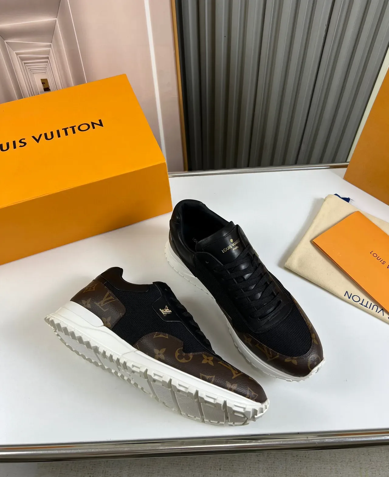 Louis Vuitton LV Trainer Black Brown Monogram Canvas Mesh And Leather Upper Lifestyle Sneakers 5