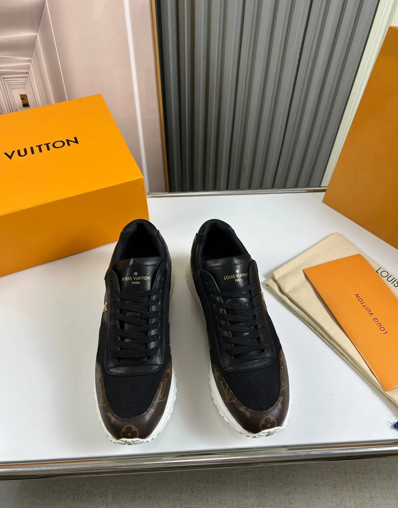 Louis Vuitton LV Trainer Black Brown Monogram Canvas Mesh And Leather Upper Lifestyle Sneakers 9