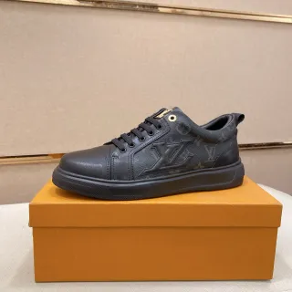 Louis Vuitton LV Trainer Negro Oro Monograma Cuero Logo Embossed Lifestyle Zapatillas