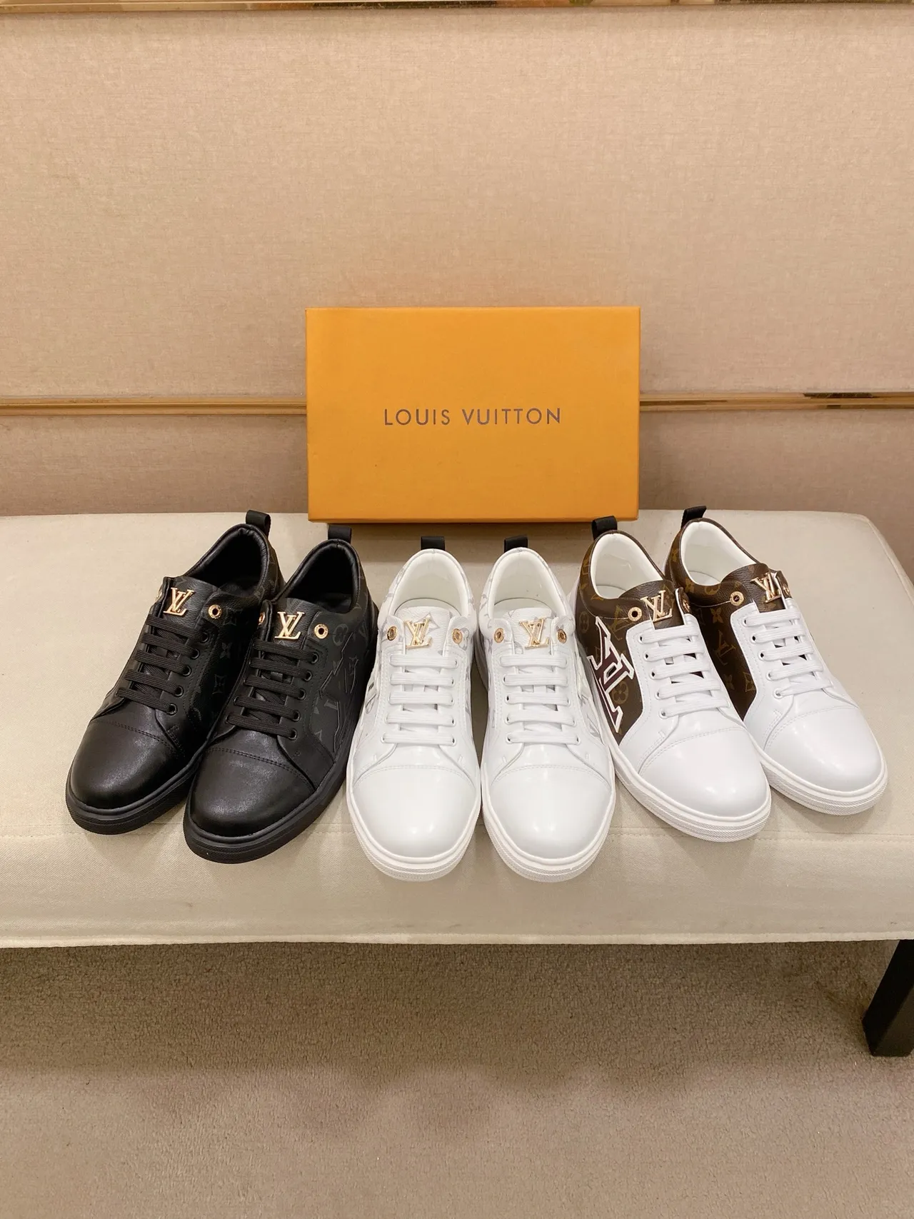 Louis Vuitton LV Trainer Black Gold Monogram Leather Embossed Logo Lifestyle Sneakers 2