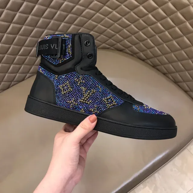Louis Vuitton LV Trainer Black Multicolor High-Top Crystal-Embellished Sneakers 1
