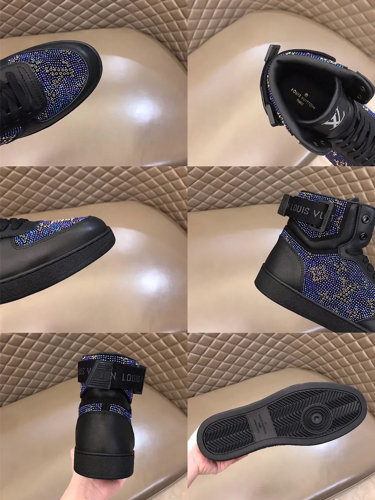 Louis Vuitton LV Trainer Black Multicolor High-Top Crystal-Embellished Sneakers 2