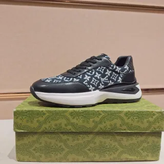 Louis Vuitton LV Trainer Black Navy Monogrammed Textile Smooth Leather Overlays Lifestyle Sneakers