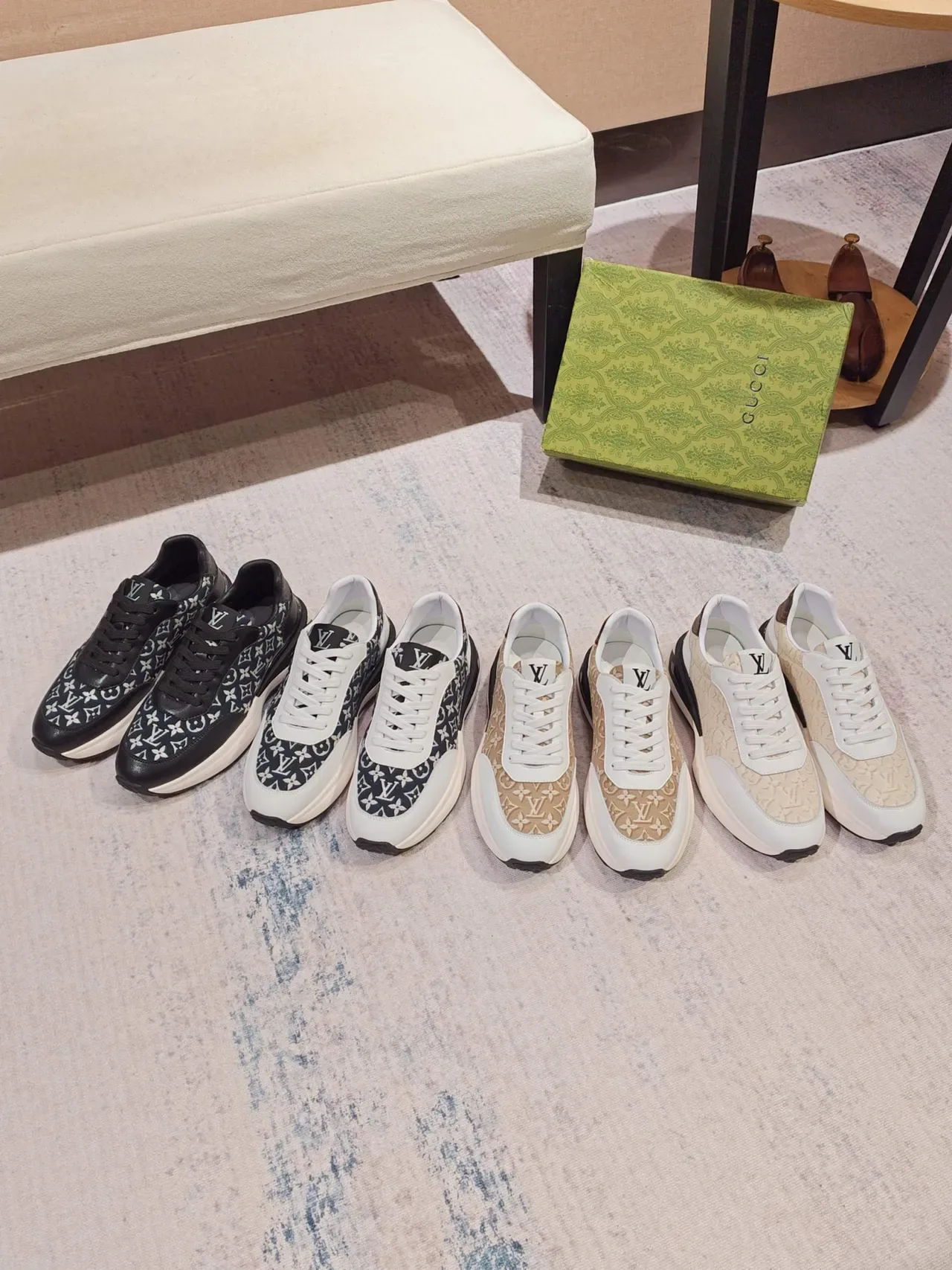 Louis Vuitton LV Trainer Black Navy Monogrammed Textile Smooth Leather Overlays Lifestyle Sneakers 2
