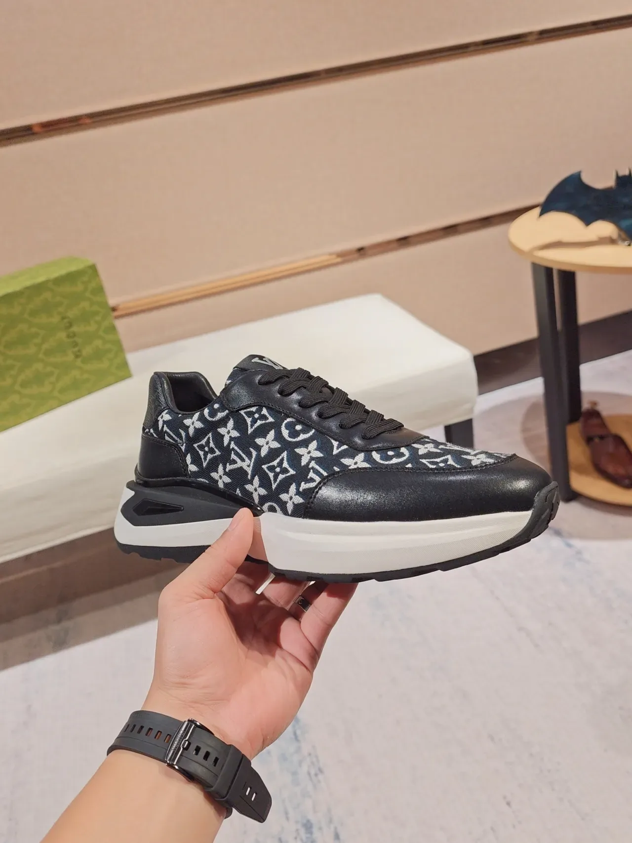 Louis Vuitton LV Trainer Black Navy Monogrammed Textile Smooth Leather Overlays Lifestyle Sneakers 5