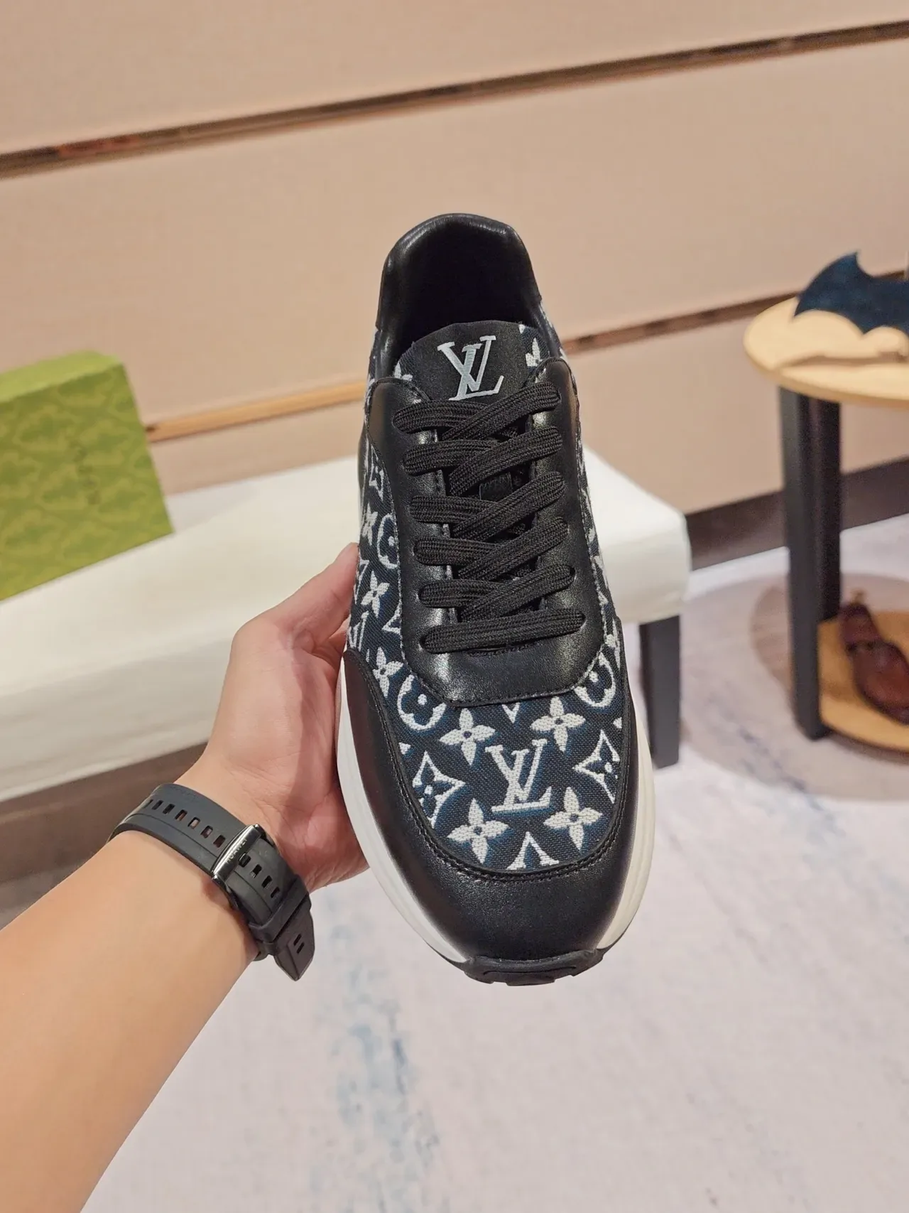 Louis Vuitton LV Trainer Black Navy Monogrammed Textile Smooth Leather Overlays Lifestyle Sneakers 6