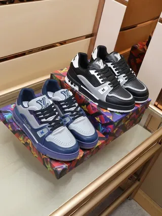 Louis Vuitton LV Trainer Black Silver Layered Leather And Synthetic Upper Monogrammed Side Panels Lifestyle Sneakers 2