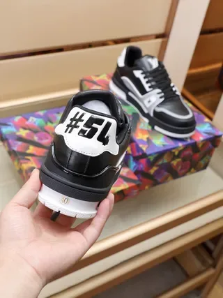 Louis Vuitton LV Trainer Black Silver Layered Leather And Synthetic Upper Monogrammed Side Panels Lifestyle Sneakers 3