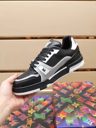 Louis Vuitton LV Trainer Black Silver Layered Leather And Synthetic Upper Monogrammed Side Panels Lifestyle Sneakers 5