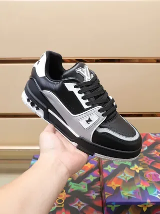 Louis Vuitton LV Trainer Black Silver Layered Leather And Synthetic Upper Monogrammed Side Panels Lifestyle Sneakers 6