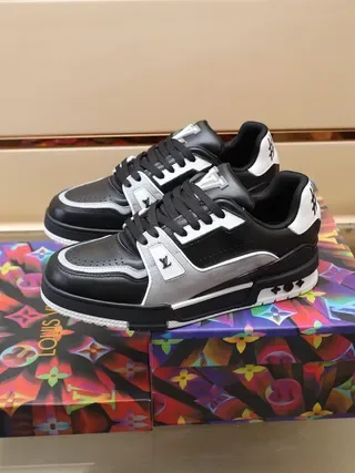 Louis Vuitton LV Trainer Black Silver Layered Leather And Synthetic Upper Monogrammed Side Panels Lifestyle Sneakers 7