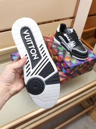 Louis Vuitton LV Trainer Black Silver Layered Leather And Synthetic Upper Monogrammed Side Panels Lifestyle Sneakers 8