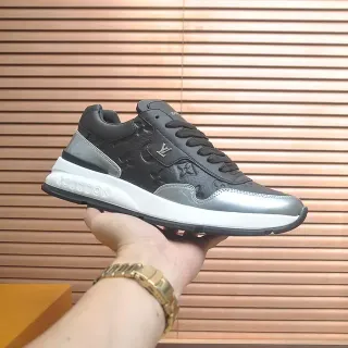 Louis Vuitton LV Trainer Black Silver Monogram Leather Metallic Accents Lifestyle Sneakers