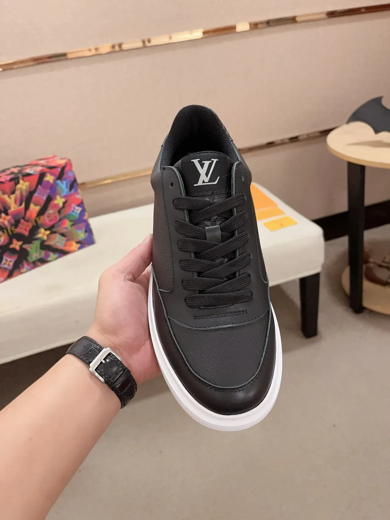 Louis Vuitton LV Trainer Black White Leather Upper Flat Platform Sole Lifestyle Sneakers 2