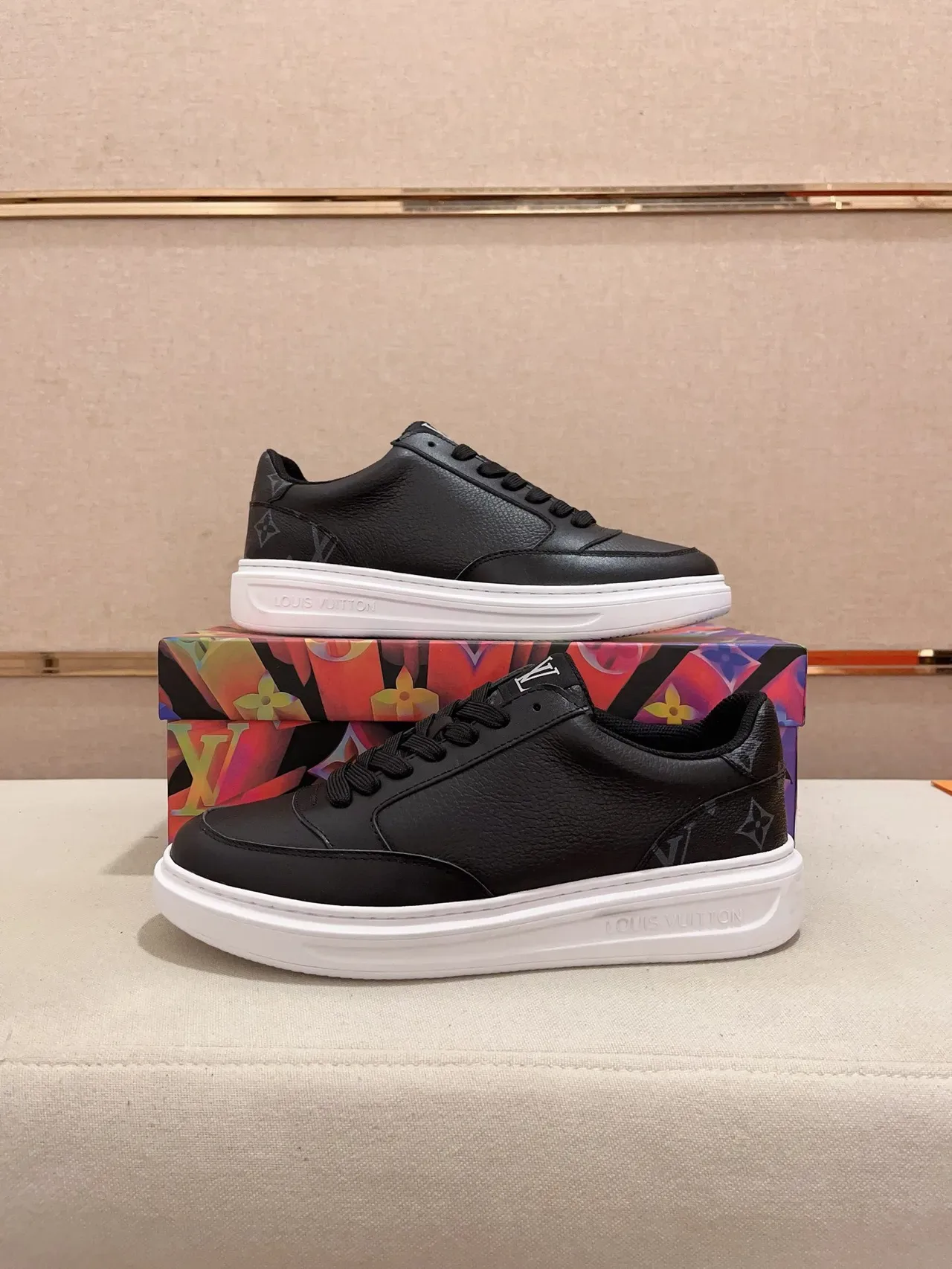 Louis Vuitton LV Trainer Black White Leather Upper Flat Platform Sole Lifestyle Sneakers 7