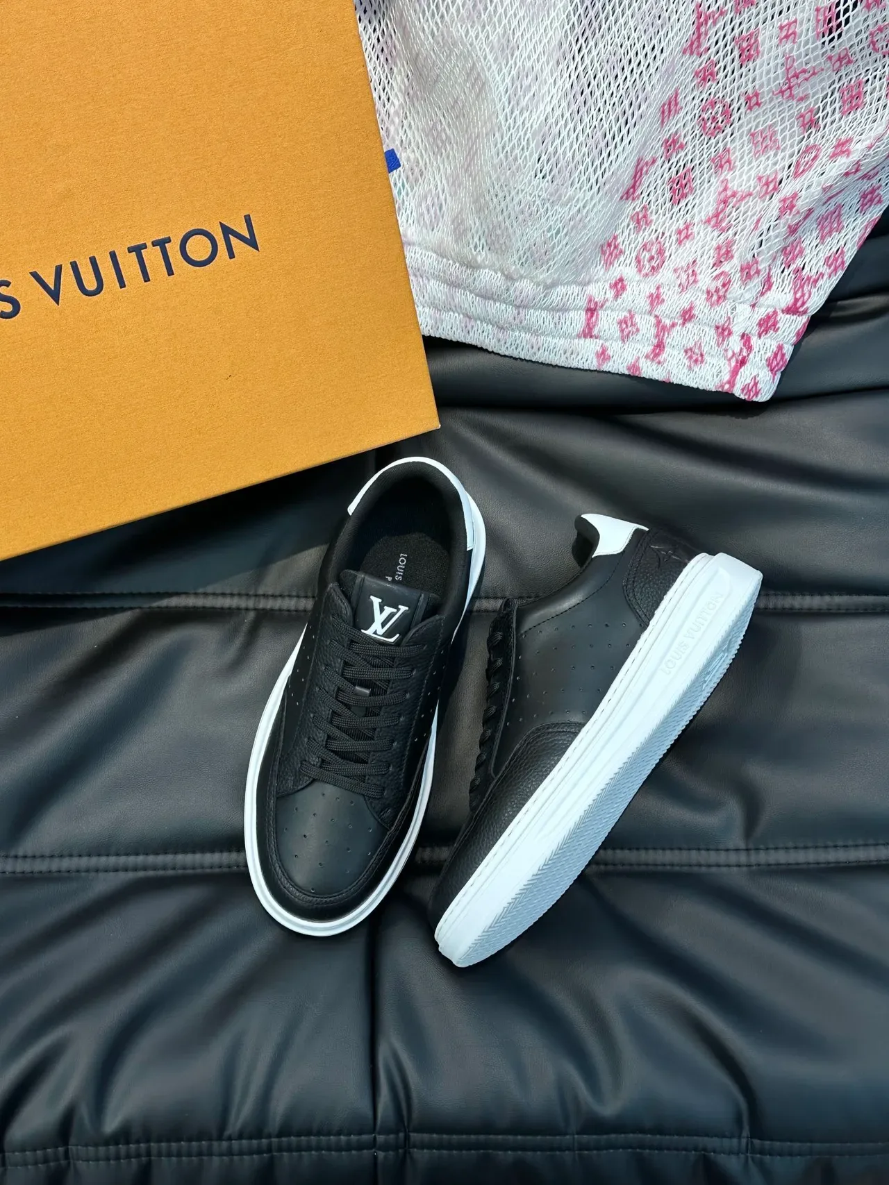 Louis Vuitton LV Trainer Black White Low-Top Perforated Leather Lifestyle Sneakers 4