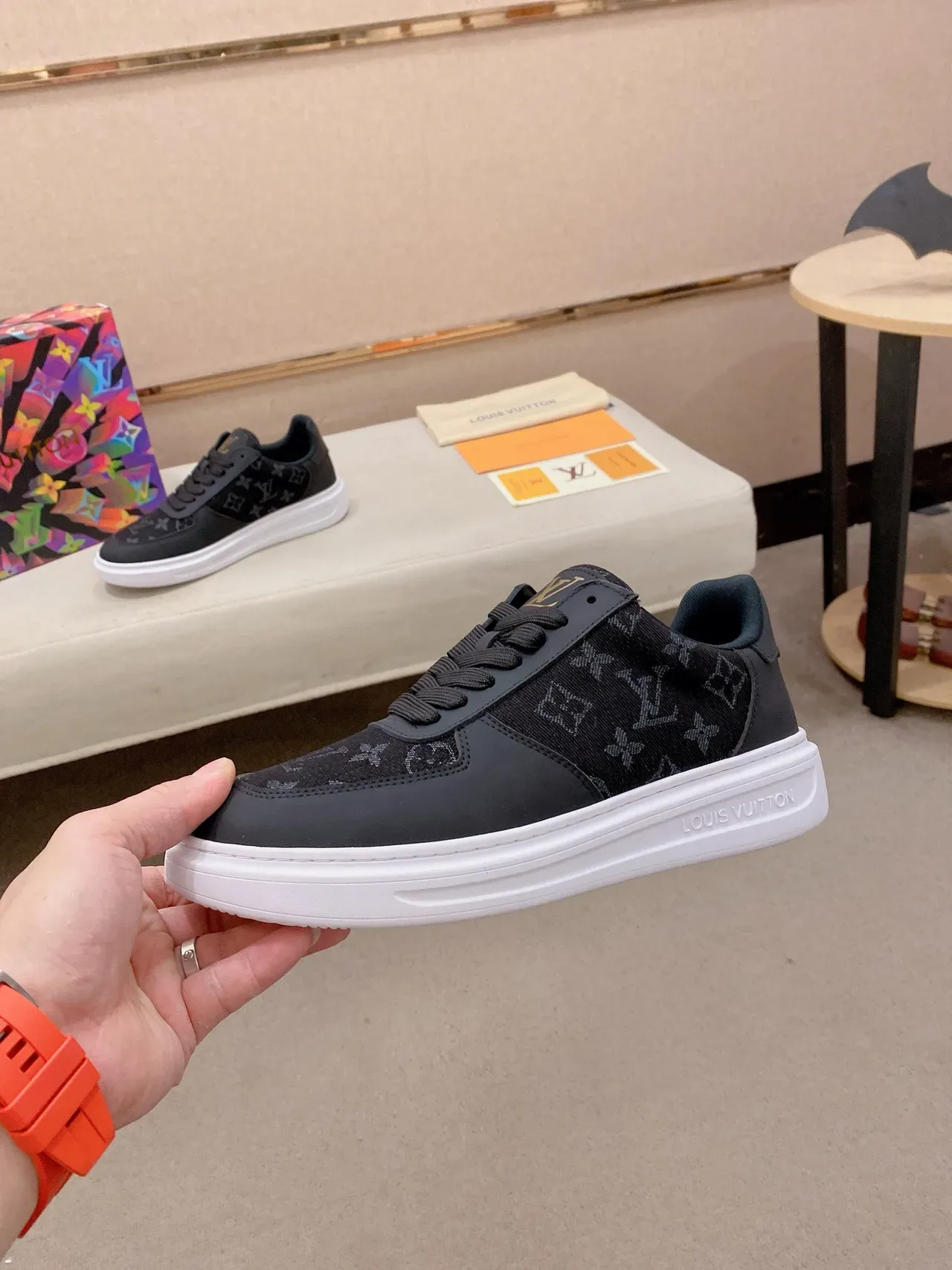 Louis Vuitton LV Trainer Black White Monogram Canvas Upper Leather Overlays Lifestyle Sneakers 3