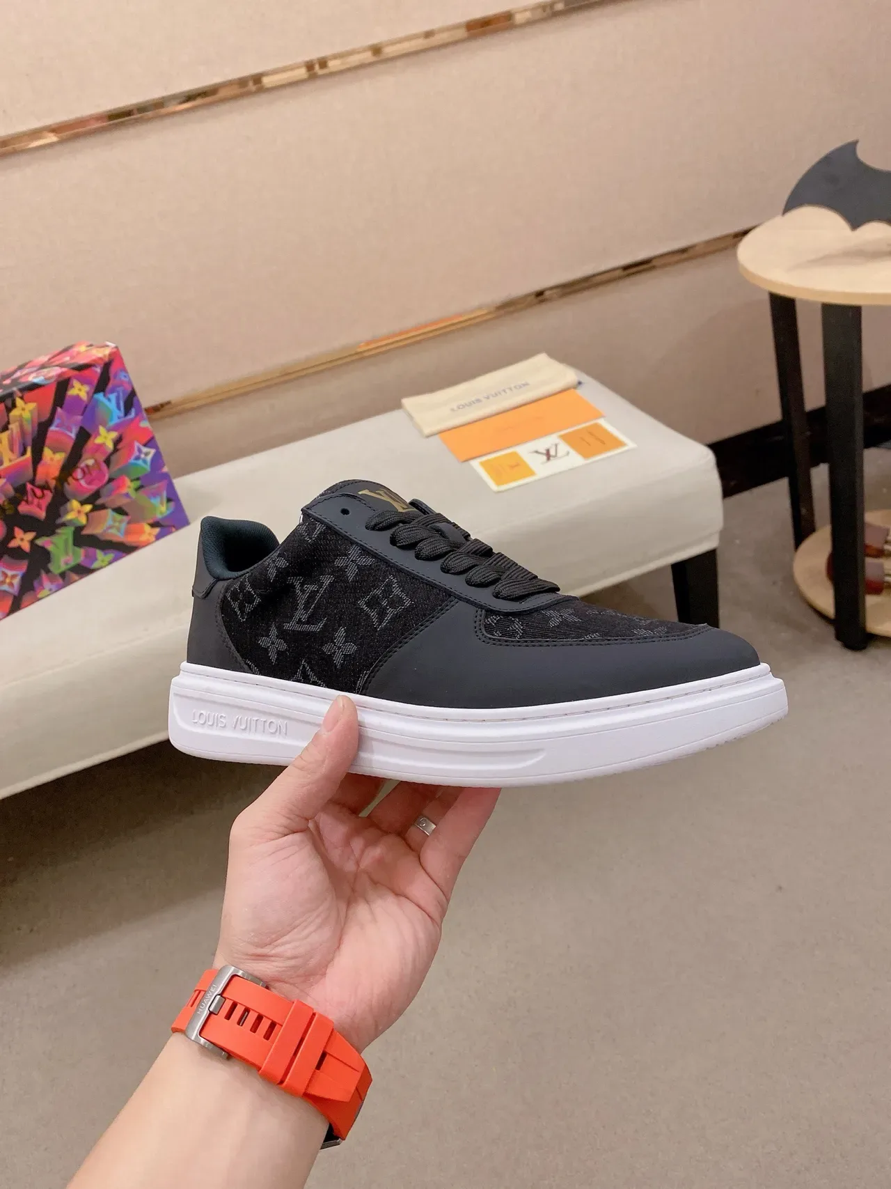 Louis Vuitton LV Trainer Black White Monogram Canvas Upper Leather Overlays Lifestyle Sneakers 4