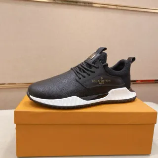 Louis Vuitton LV Trainer Negro Blanco Monogram-Embossed Cuero Malla Contrafuerte Talón Lifestyle Sneakers