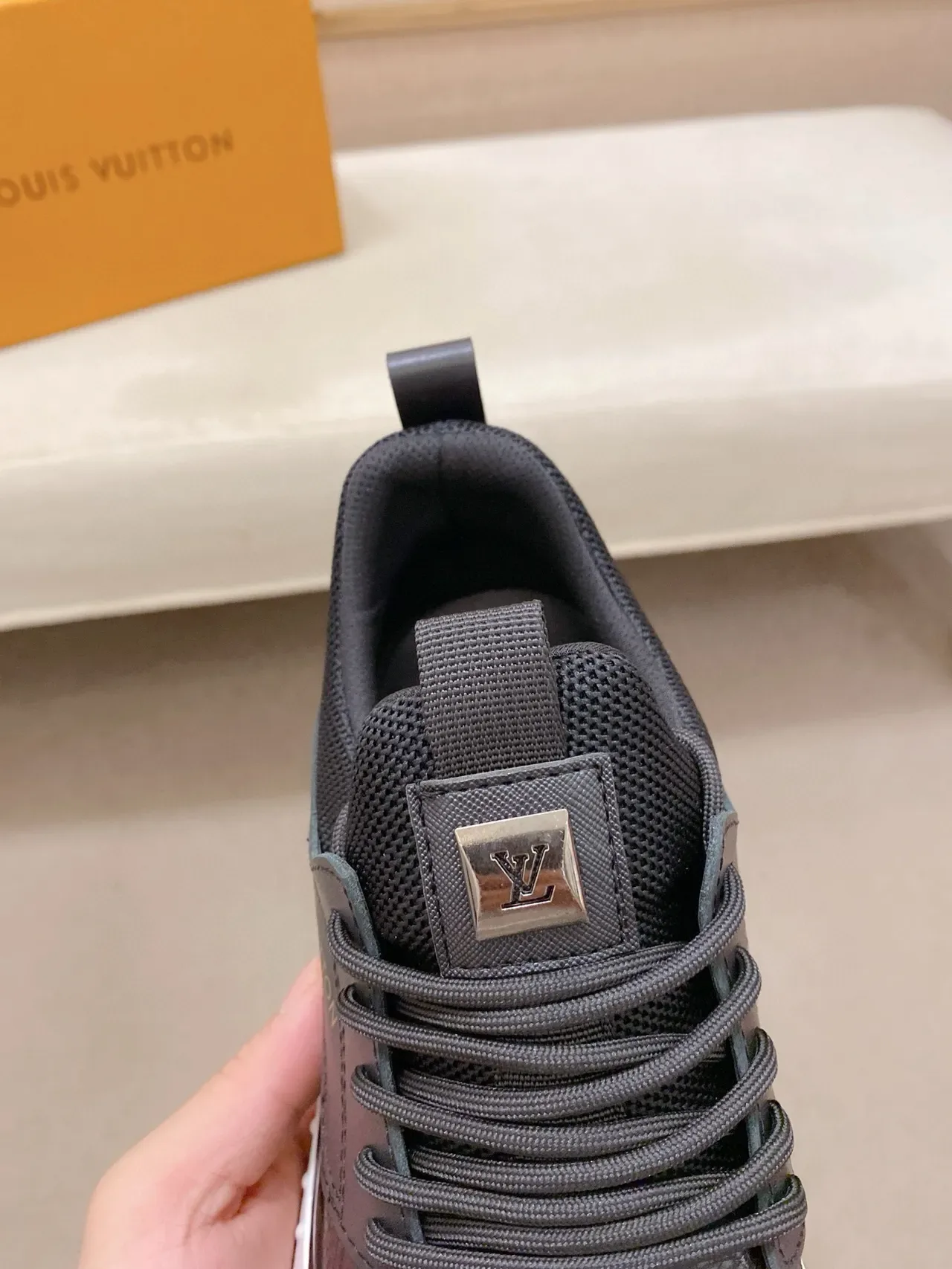 Louis Vuitton LV Trainer Black White Monogram-Embossed Leather Mesh Heel Counter Lifestyle Sneakers 6