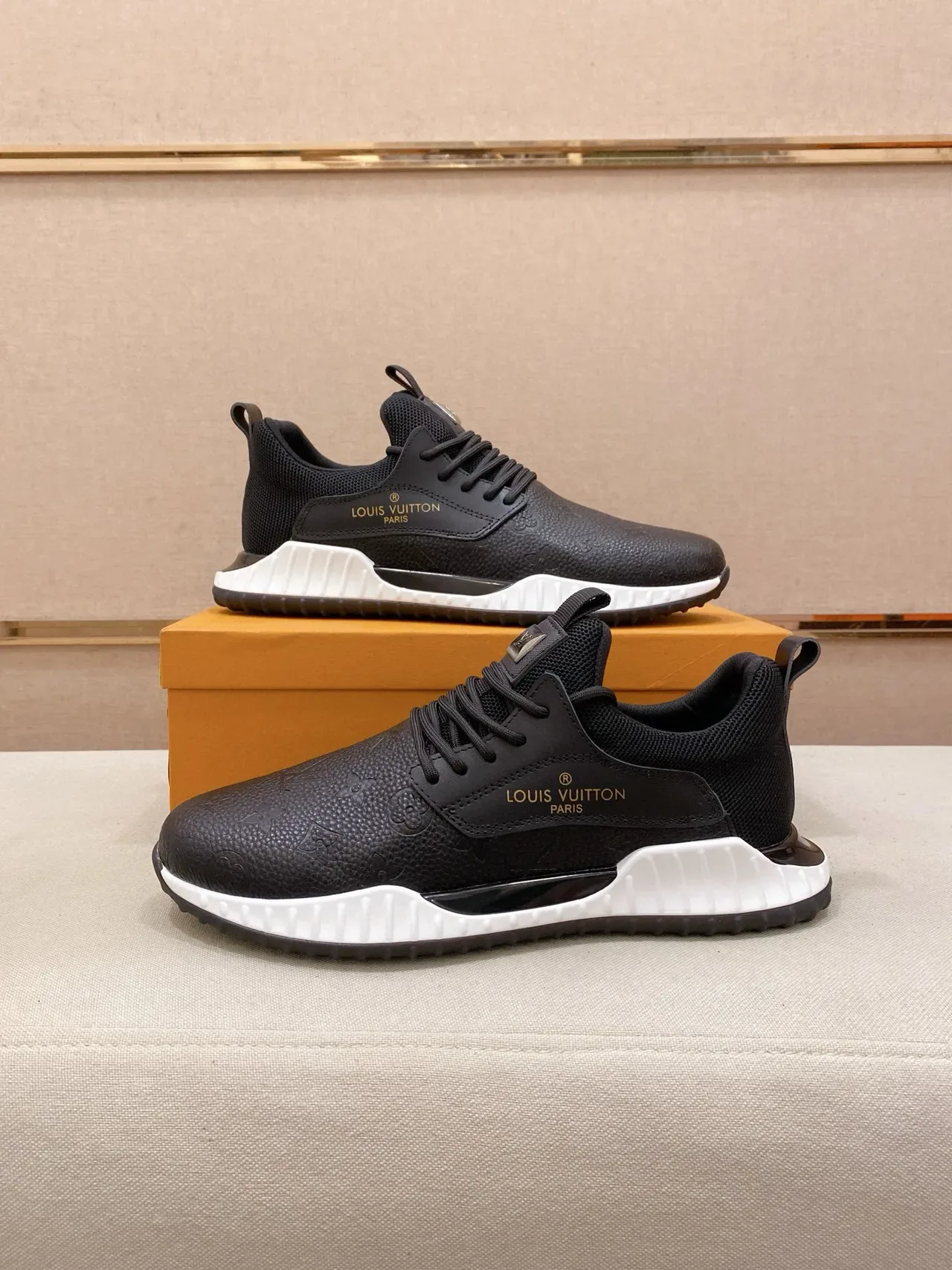 Louis Vuitton LV Trainer Black White Monogram-Embossed Leather Mesh Heel Counter Lifestyle Sneakers 7